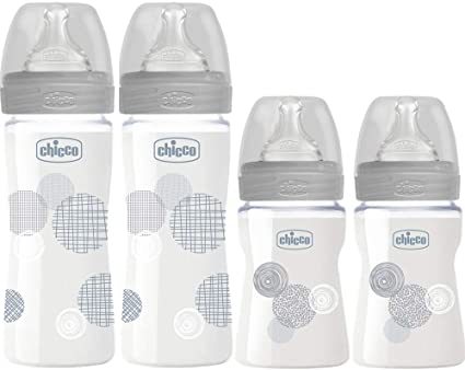 Chicco Set di 4 biberon Well-Being in vetro ( tettarella in