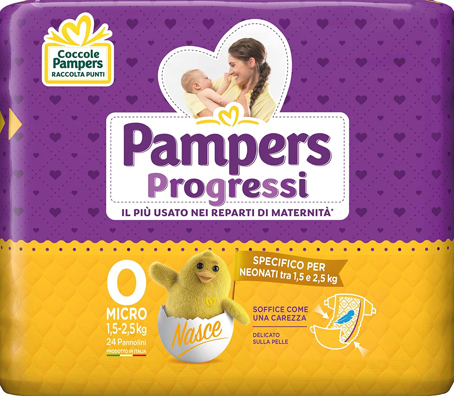 Pampers Progressi Pannolini Micro, Taglia 0 (1-2.5 kg), 24 Pezzi