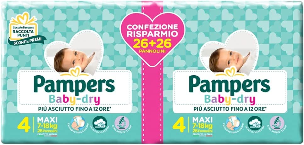 Pampers Baby-Dry 4 Maxi 7 - 18 kg 26 + 26 Nappies