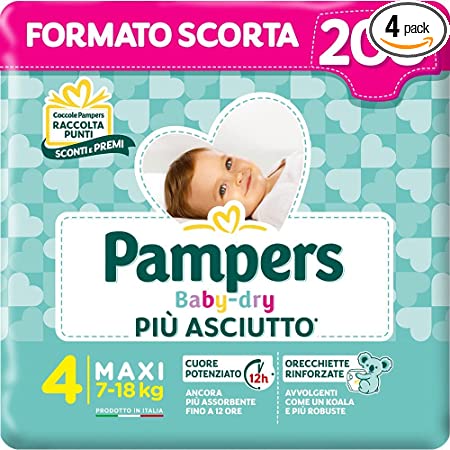 Pampers Baby Dry Maxi, 208 Pannolini, Taglia 4 Maxi (7-18 kg