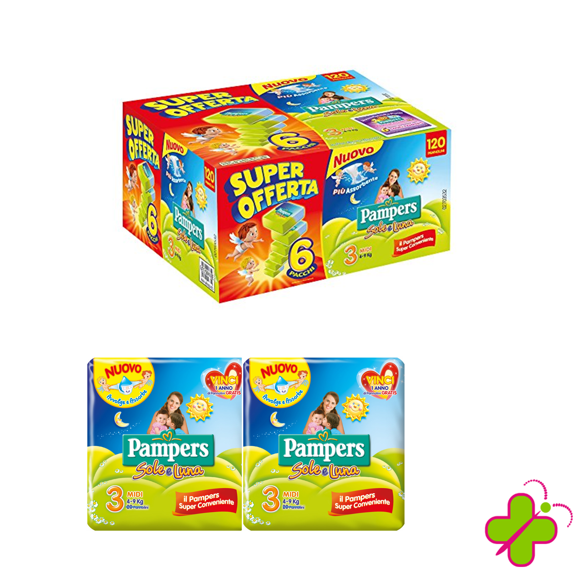 PAMPERS PANNOLINI SOLE E LUNA 3 TAGLIA midi SUPER OFFERTA 6 PACCHI