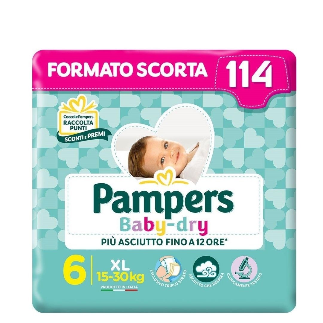 Pannolini Pampers Baby Dry XL Pacco Scorta da 114 Pannolini Taglia 6